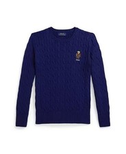 POLO RALPH LAUREN Bear Blue Crewneck Cable-Knit Sweater BOYS-Size XL (18-20) NWT