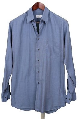 Christian Dior Herren Hemd Blau Reine Baumwolle Langarm Knopfleiste Größe 41-42