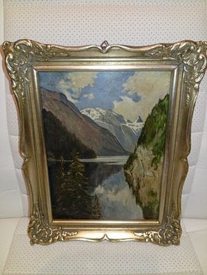 Hans Frey   Original Ölgemälde Alpen Landschaft Königssee signiert  auf Holz
