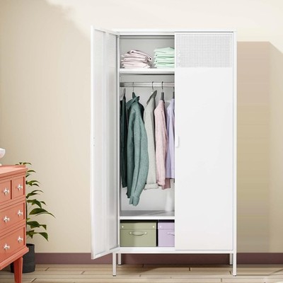 Cofar 71'' Metal Wardrobe Cabinets with Magnetic Doors, Armoire with Hanging Rod