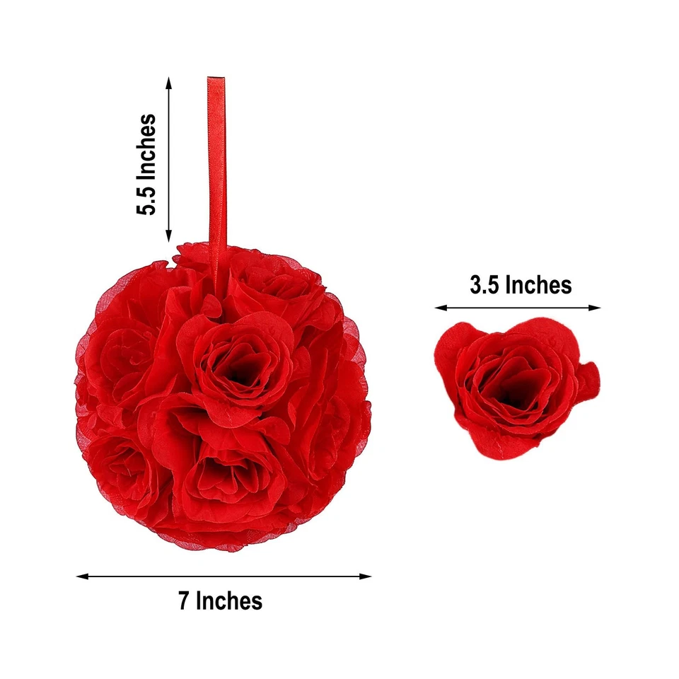 2 RED 7" Silk Roses Flowers Kissing Balls Wedding Party Events Centerpieces - Image 4 of 4