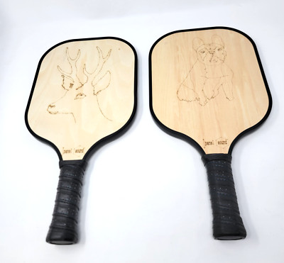 Panel Sound Two Pickleball Paddles Wooden Engraved Dog And Deer