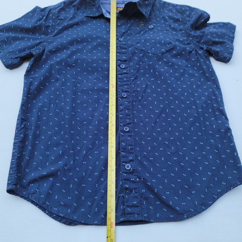 LEE Youth Boys Stretch Fit Button Up Shirt Navy Blue Short Sleeve L (14-16) - Picture 2 of 7