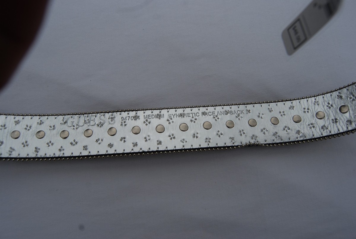 Guess Croc Embossed Belt Embellished with Silver Metal Studs & Crystals 1 1/2 main image 2
