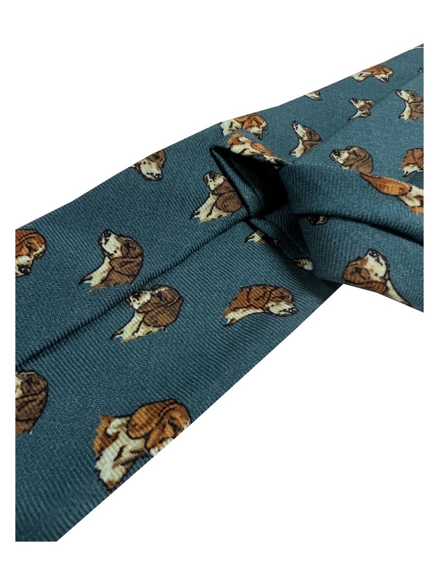 Drake's London lined tie fantasy dogs 147x8 cm 100% wool Made in