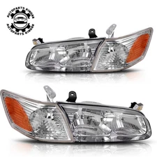 Pair Chrome Headlights+Amber Corner Lights For 2000-2001 Toyota Camry Headlamps