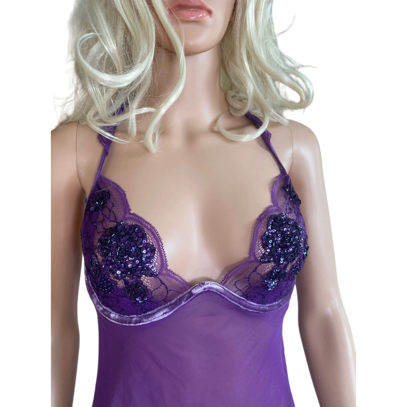 UNDERCOVER Abito posteriore Victoria's Secret molto sexy lingerie viola trasparente gioiello a T 36C