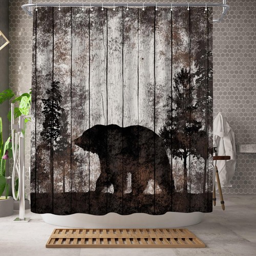 Bear Shower Curtain Rustic Cabin Bathroom Decor 72x72 inch Polyester Fabric - Picture 2 of 5
