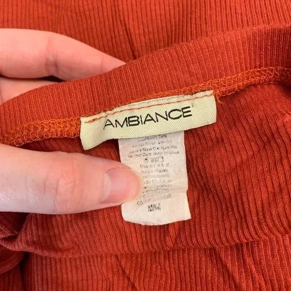 Y2K Ambiance женщин средний верхний ржавчины оранжевый с плеча ребристый длинным рукавом укороченный - Изображение 3 из 3