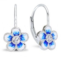 MäDchen Zirkonia Blume Blau Weiss Brisur Ohrringe 925 Silber Ohrstecker Kinder