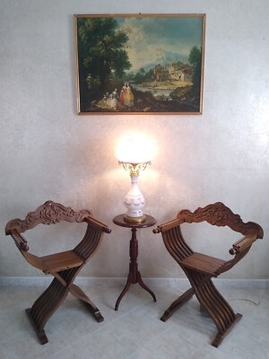 Coppia Sedie Savonarola XX Poltrona Stile Rinascimentale