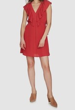 $160 1.State Women's Red Crepe Ruffled V-Neck Sleeveless Mini Dress Size XL