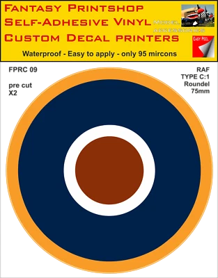 RAF Roundels Twin Packs Vinyl Sticker Decals Type C1 Roundel 75 - 200mm FPRC09