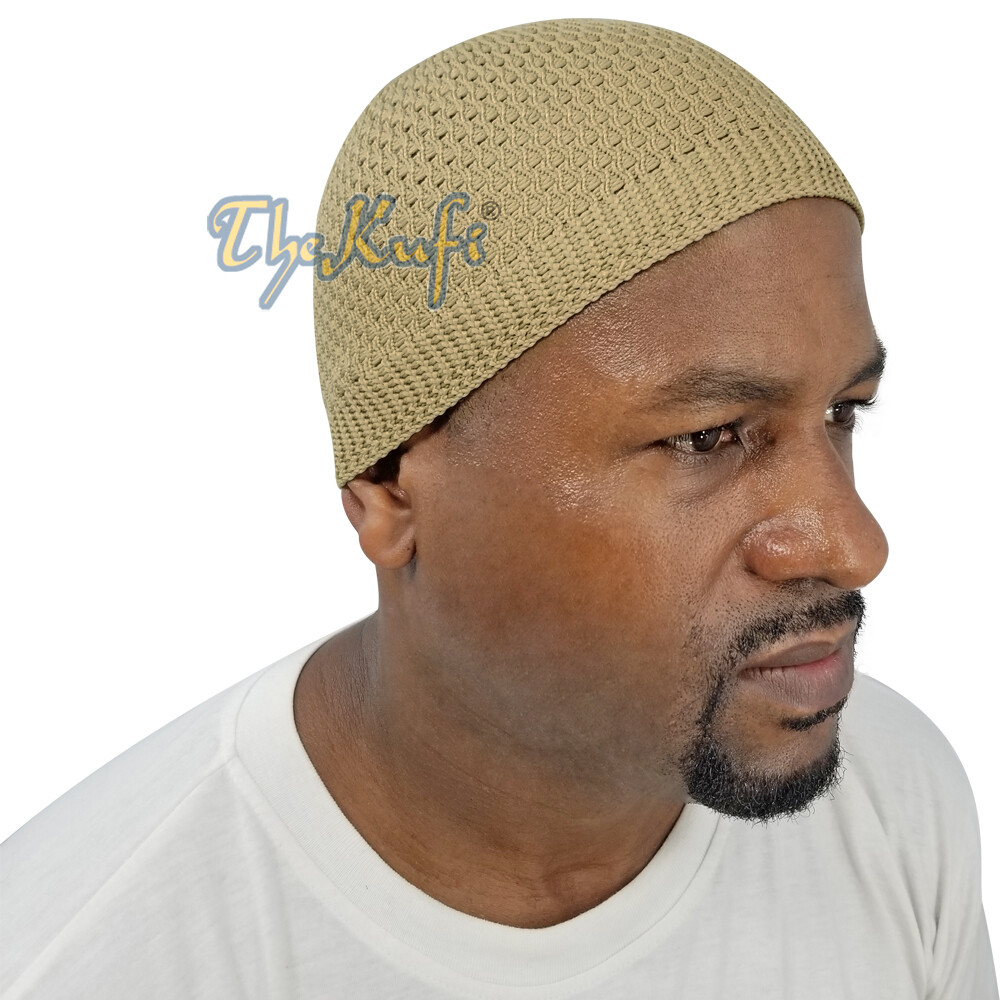 Coffee Brown Stretchy Nylon Kufi Beanie Skull Cap Open-Knit Prayer Hat-image