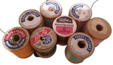 Vintage Assorted Lot of  Wooden Thread Spools! With Thread Attached Sewing Accs.