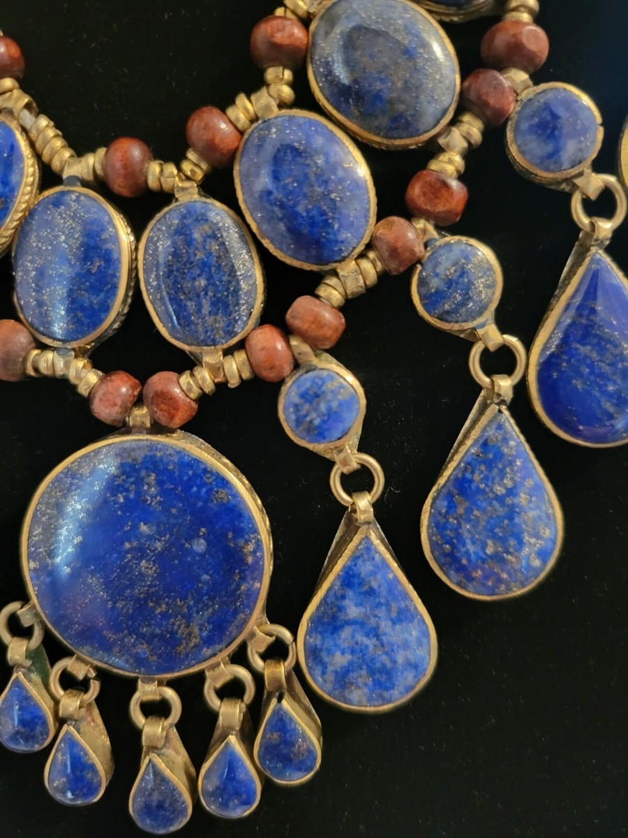 Vintage Lapis Lazuli Necklace for Women, Beaded Tribal