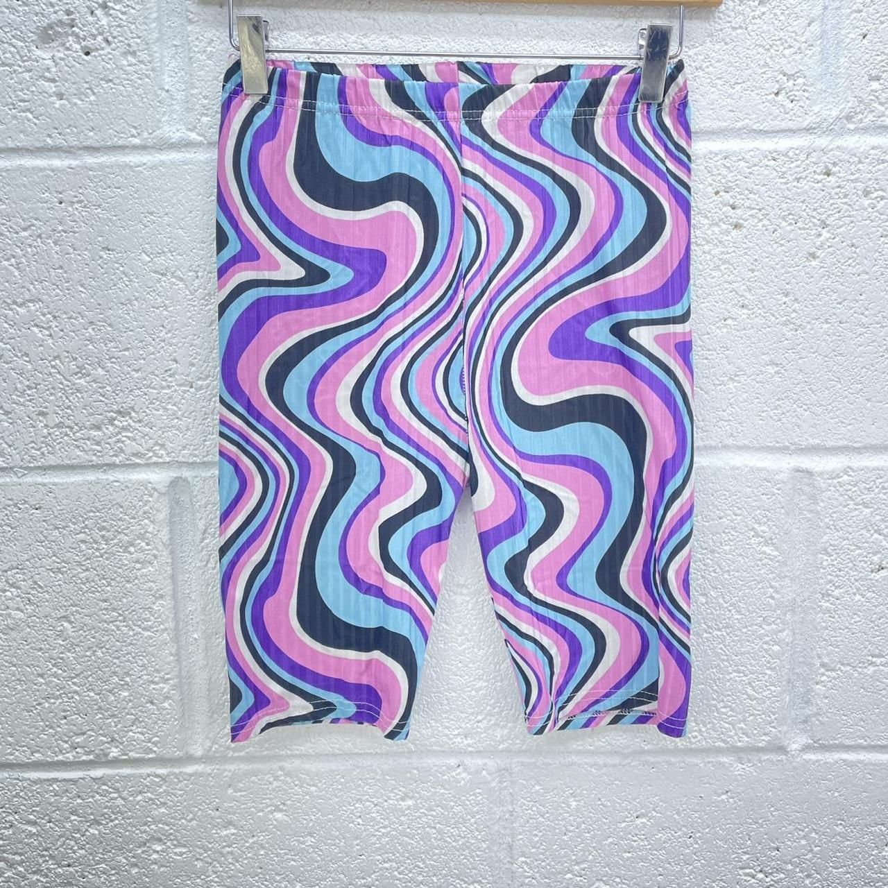 ALTRA PANTALONCINI DA CICLISMO A COSTINE ASTRATTE BLU VIOLA STAMPA MORBIDA SWIRL LONGLINE Y2K UK S