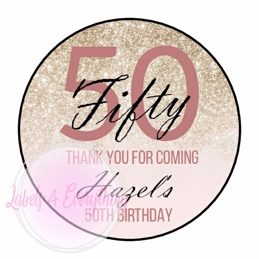 Personalised 50th Birthday Stickers Rose Gold Pink Party Thank You
