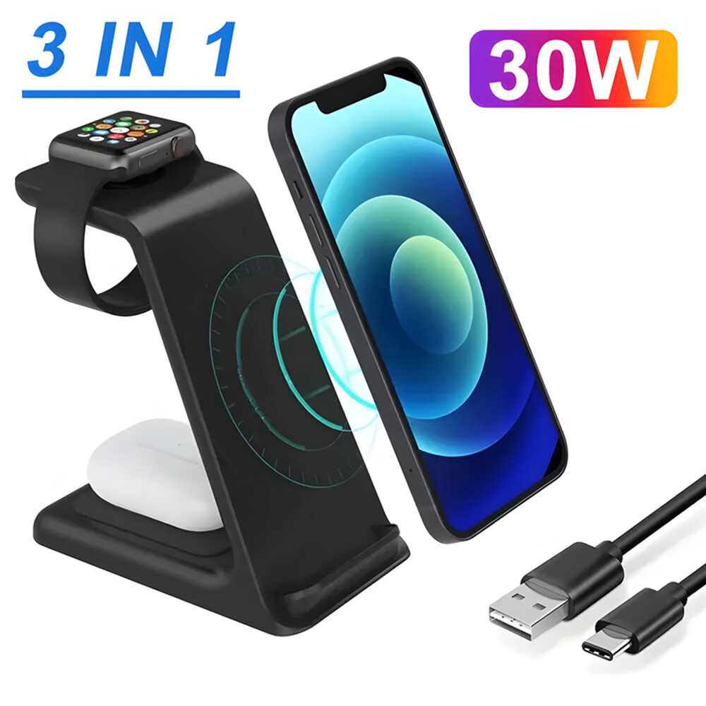 Wireless Charger 3 in 1 Charging Station For Apple Watch Air Pods iPhone 15 14 X