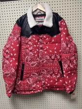 New Levi's Men's Puffer Jacket Red Bandana Sherpa Collar Western Size 2XL NWT