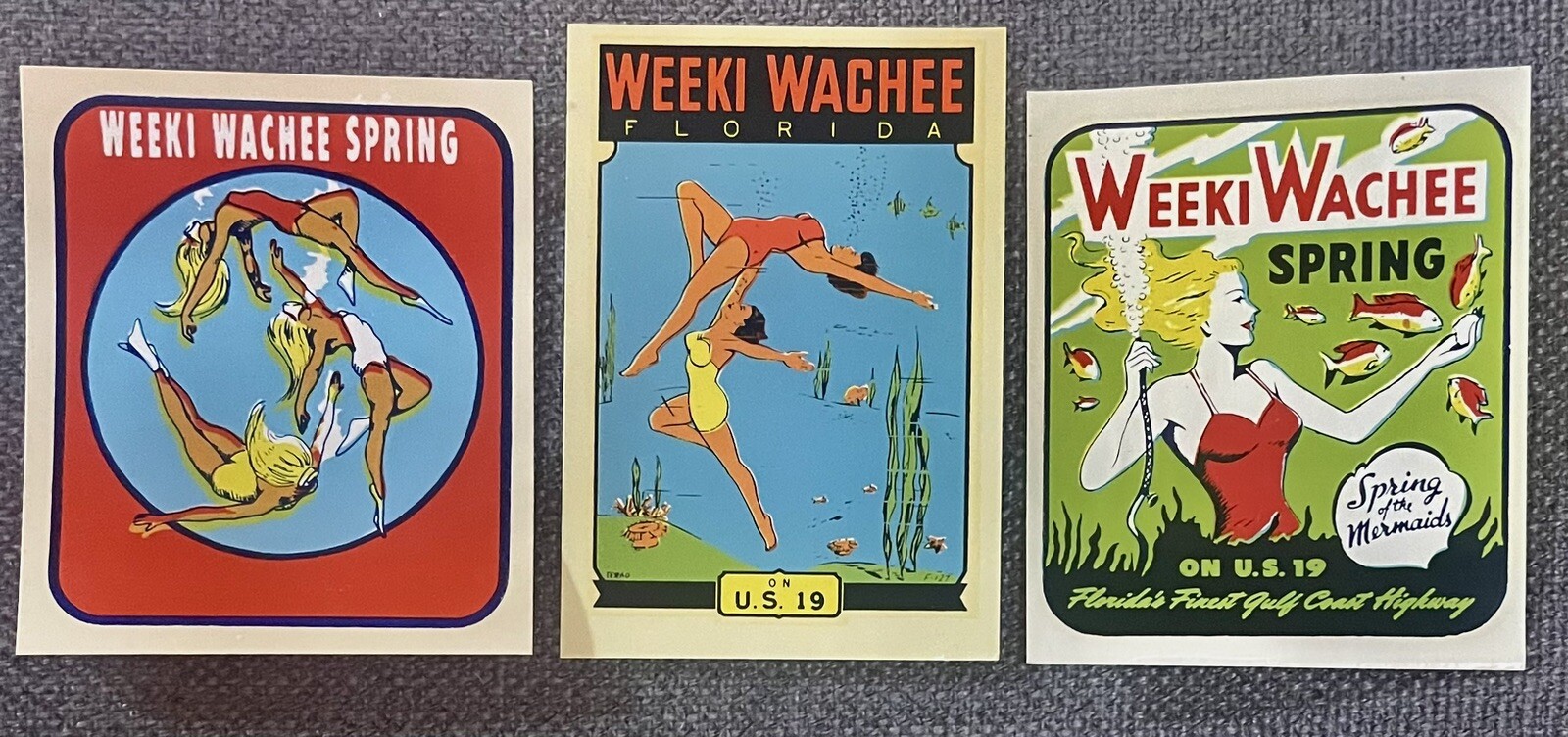 3 Vintage Weeki Wachee Spring Florida Mermaid Show Souvenir Decals eBay