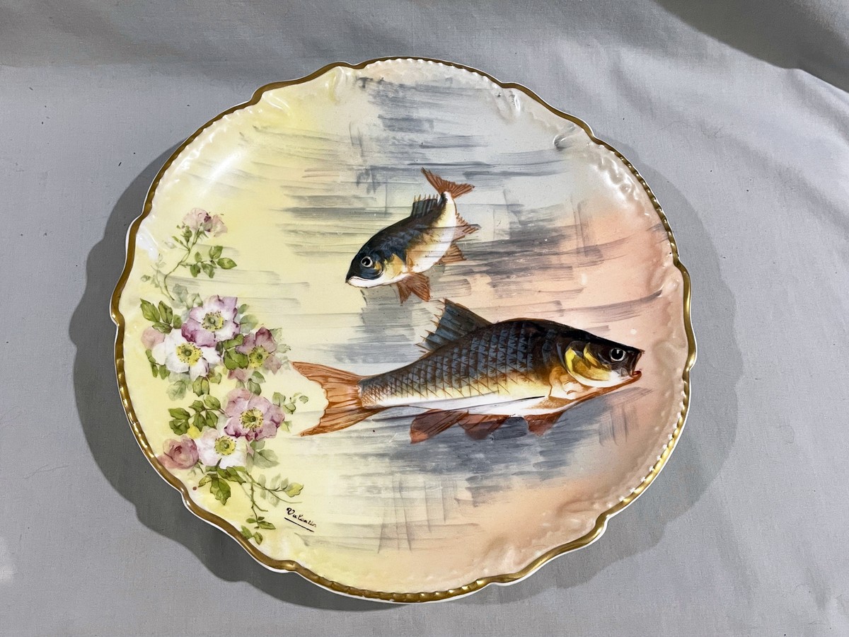 Limoges HAVILAND　(仏)ハンドペイントプレート　2枚 Vintage L.R.I. LIMOGES HAND PAINTED FISH PLATE - SIGNED | eBay