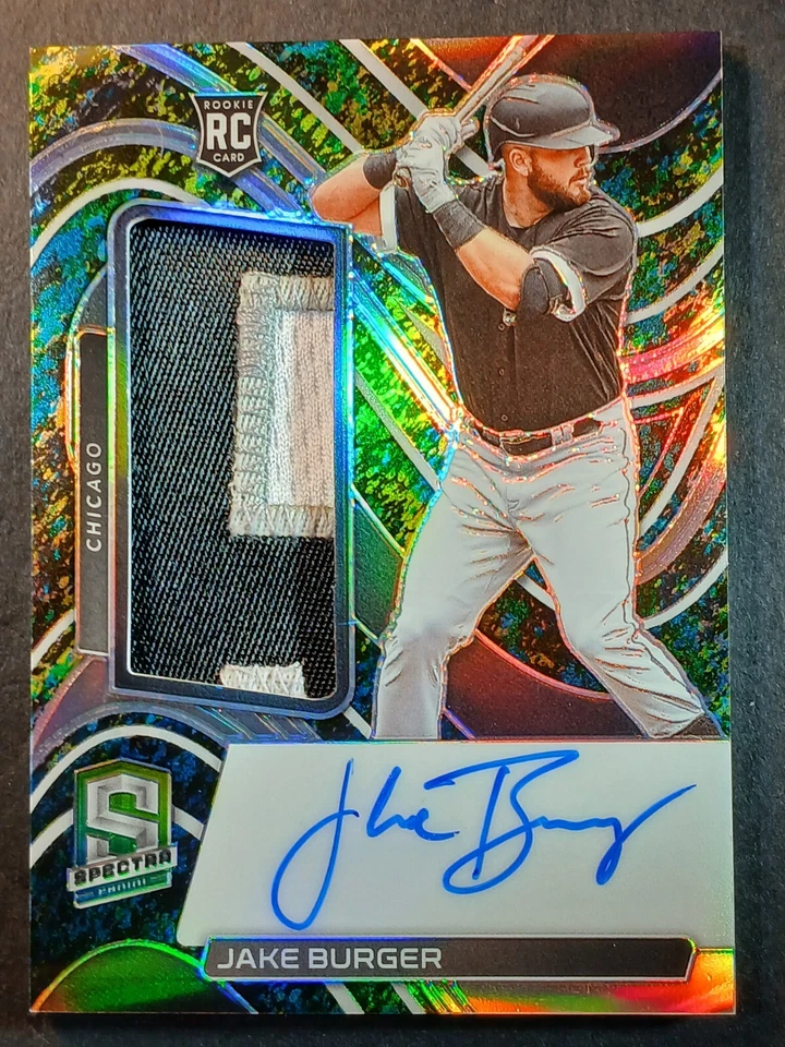 JAKE BURGER RC 2022 Panini Chronicles Spectra Neon Green Patch on card Auto /16  - Image 2 of 4