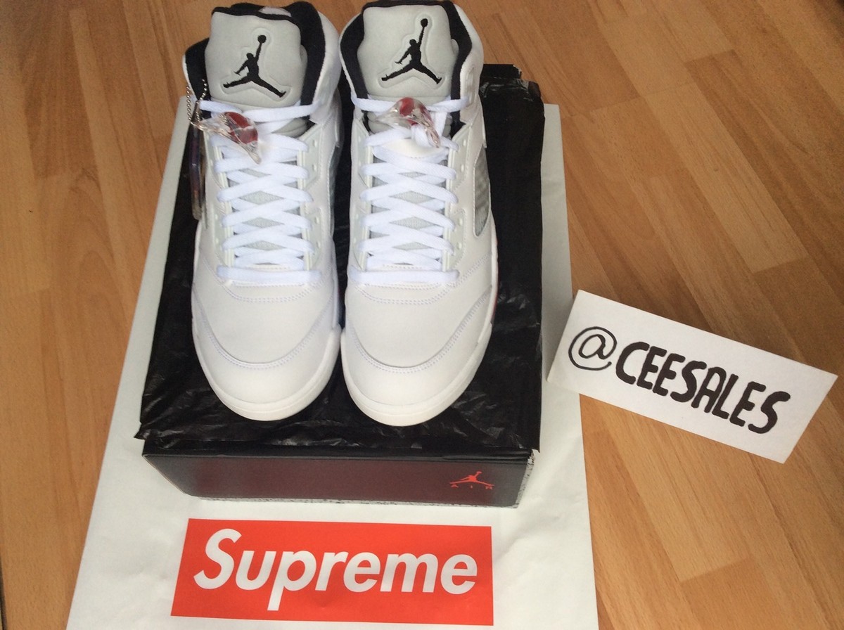 Supreme x Nike Air Jordan 5 2015 WHITE-VARSITY RED Retro V UK10