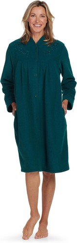 Miss Elaine Women's Brushed Back Terry Short Snap Robe | Emerald | Sz-M. - Picture 3 of 4