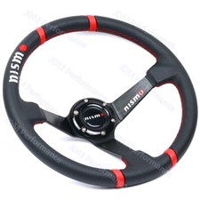 Jdm 350mm14 Black Deep Dish Pu Leather Racing Drift Sport Steering Wheel