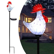 Afirst Decorative Solar Lights Outdoor Solar Rooster Stake Lights Hand Blown ...