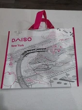 NEW Daiso Japan New York Reusable Shopping Bag Large Tote White & Pink NWT