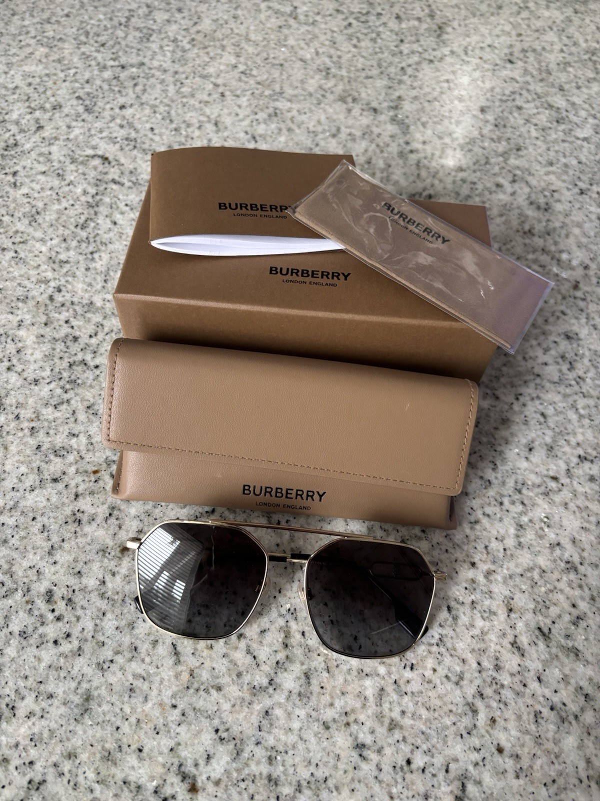 Burberry B3124 1109/8G Square Gold Frame Grey Lens Womens