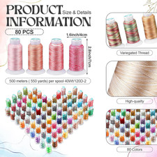 80 Colors Variegated Polyester Embroidery Machine Thread Kit 500M 550Y Each...