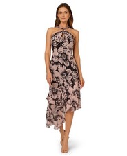 Adrianna Papell Women's Halter Chiffon MIDI Dress - Blush/Black Size 8