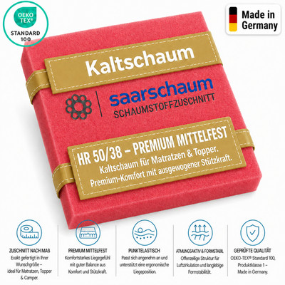 Kaltschaum HR 50/38 Schaum Zuschnitt nach Maß Matratze Topper mittelfest Premium