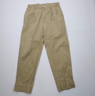 Vintage 90s Nautica Mens 34x32 Faded Baggy Pleated Chino Pants Trousers Beige