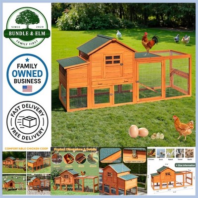 Wooden Chicken Coop Outdoor Duck House with Run 79'' Waterproof Roof Cage