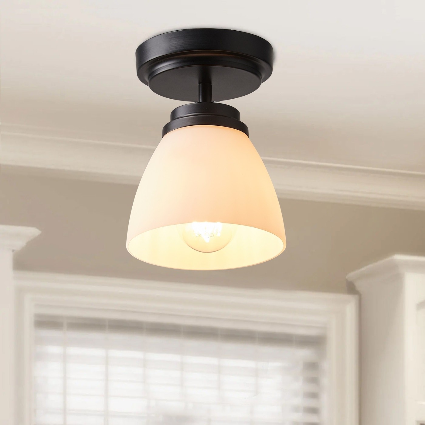 Modern Opal Glass Dimmable Semi-Flush Mount Light Fixture