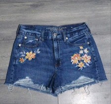 American Eagle Floral Embroidered Mom Shorts High Waisted Distressed Size 6