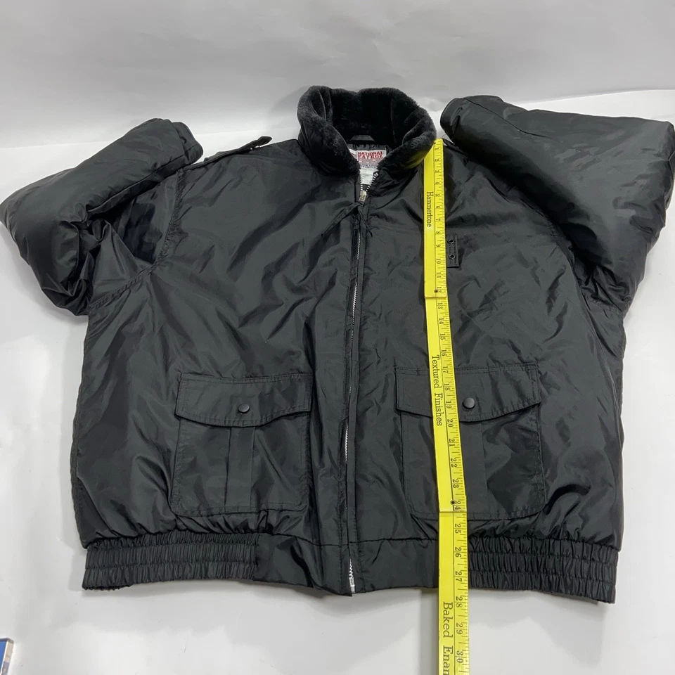 National Patrol 2XL Black Bomber Jacket Elastic Waist Fur Collar No Patches - Image 4 of 4