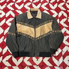 Vintage Lawless Brand Leather Jacket Aztec Style As Is Worn Faded 90s