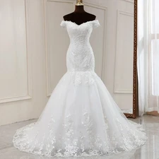 Customized Lace Mermaid Wedding Dress Appliques Off The Shoulder Bride Gowns