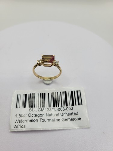Natural Watermelon Tourmaline and diamond ring solid 14k yellow gold NO RESERVE - Picture 2 of 11