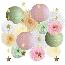 Sage Green and Pink Party Decorations Paper Lanterns Decorative Pink Gold 