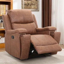 Leather Recliner Chair, Classic and Traditional Manual Recliner Chair with Overs