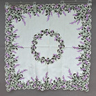 Tablecloth Table Topper 34" Square Embroidered Purple Lavender Lilacs Leis Linen