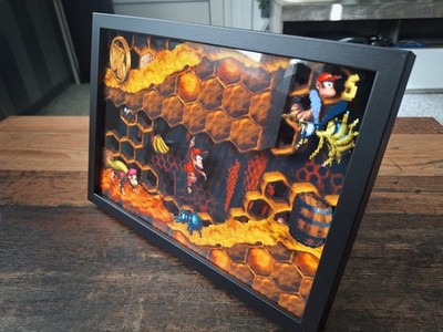 Handgemachtes 3D Retro Gaming Shadowbox Bild Donkey Kong Fanart - Geschenk Deko