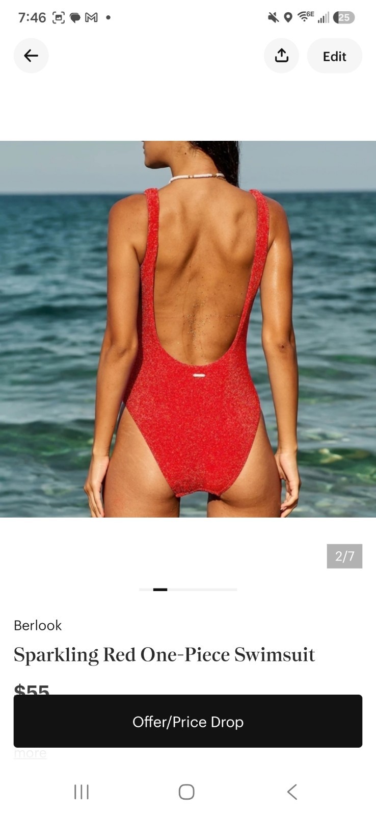 Berlook Womens M Red Solid Wide Strap One-Piece Swimsuit Glitter Stretch