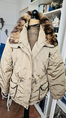 Weekend Max Mara Damen Parka Jacke M Beige Daunen Fellbesatz kurz gefüttert